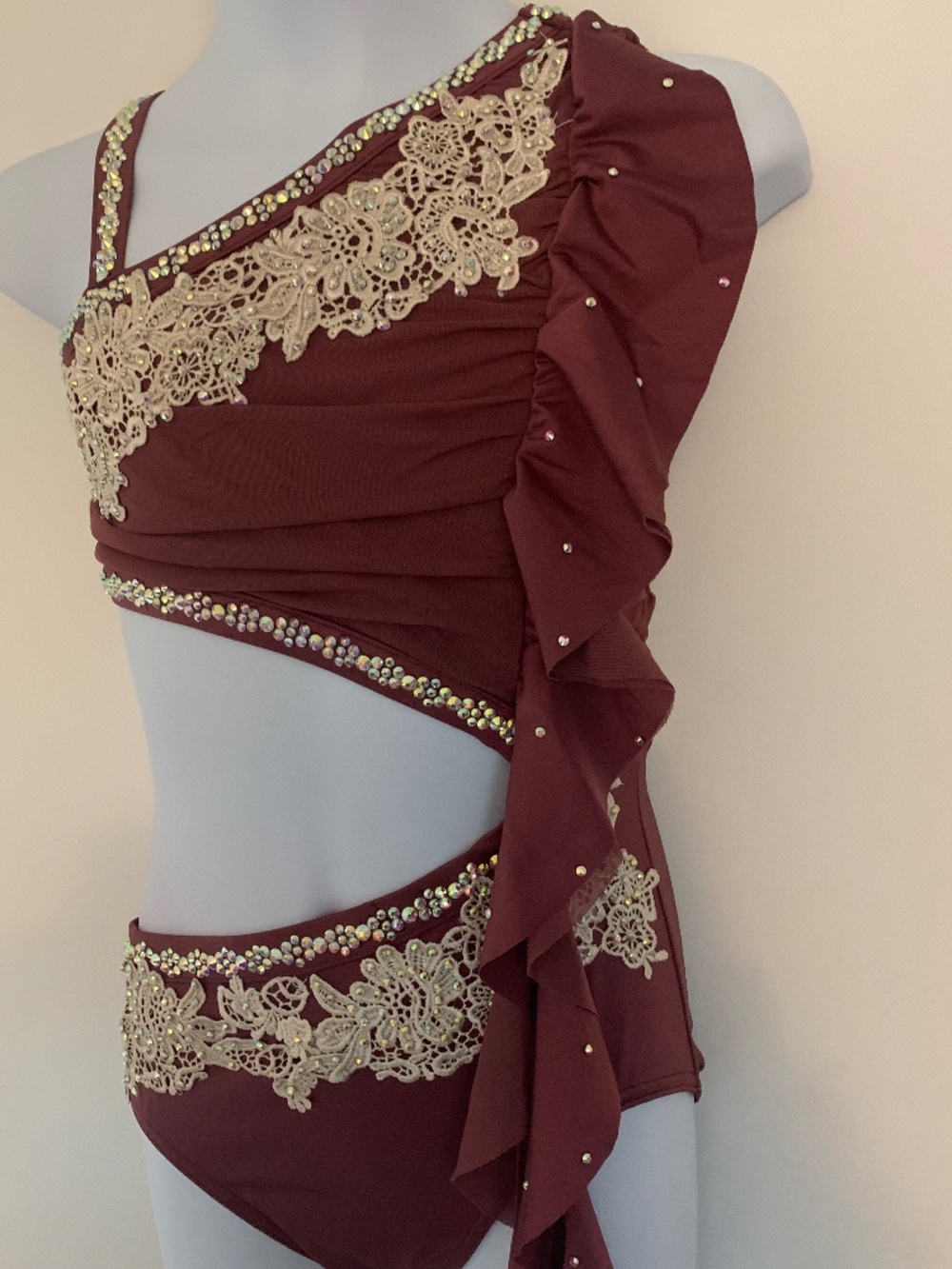 Child’s Lyrical Dance Costume: Rosewood Leotard with Rhinestones - Size Medium - Picture 1 of 7